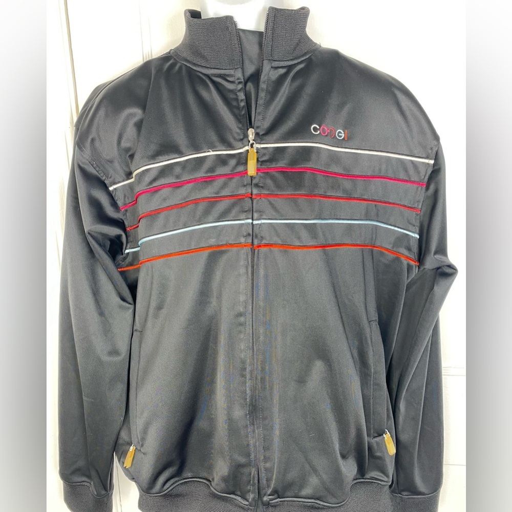 COOGI Mens Retro Black Jacket with Colorful Stripes